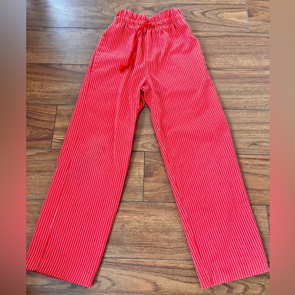 Amazing Authentic & Vintage Red Striped Wide-Leg Pants